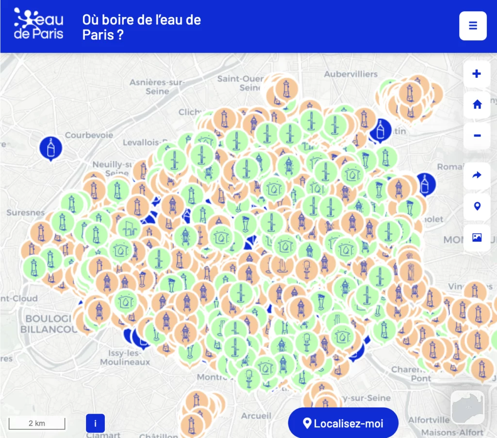 Drinking Water in Paris🚰 👍🏻 Everything you need to know 3 A map of all the drinking water fountains in Paris