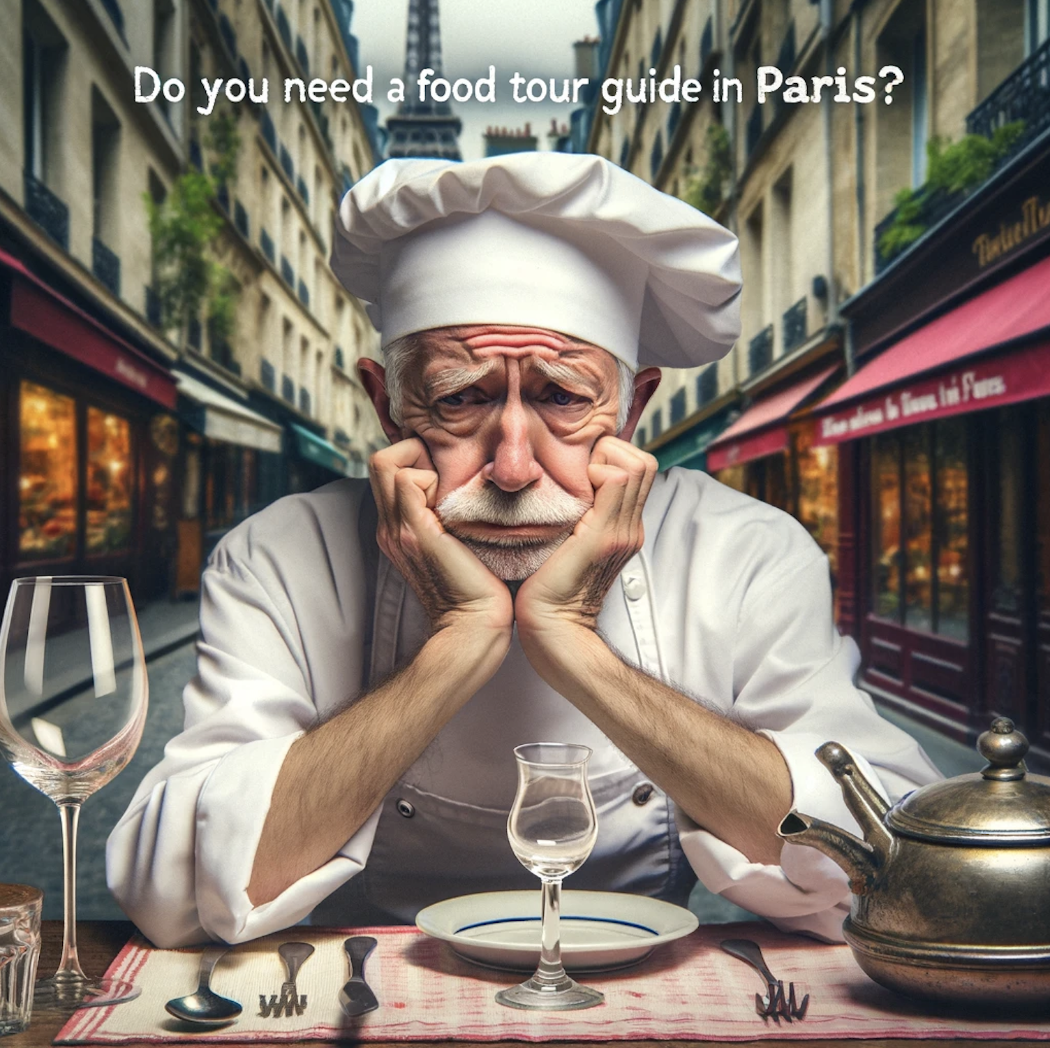 A Chef stis pensivly miserable as he asks himself, do you need a food tour guide in Paris?
