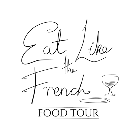 Eat Like The French Food Tour Logo - hand written with a sketch of a glass and a plate. Showcasing our amazing food tours in Paris and France
