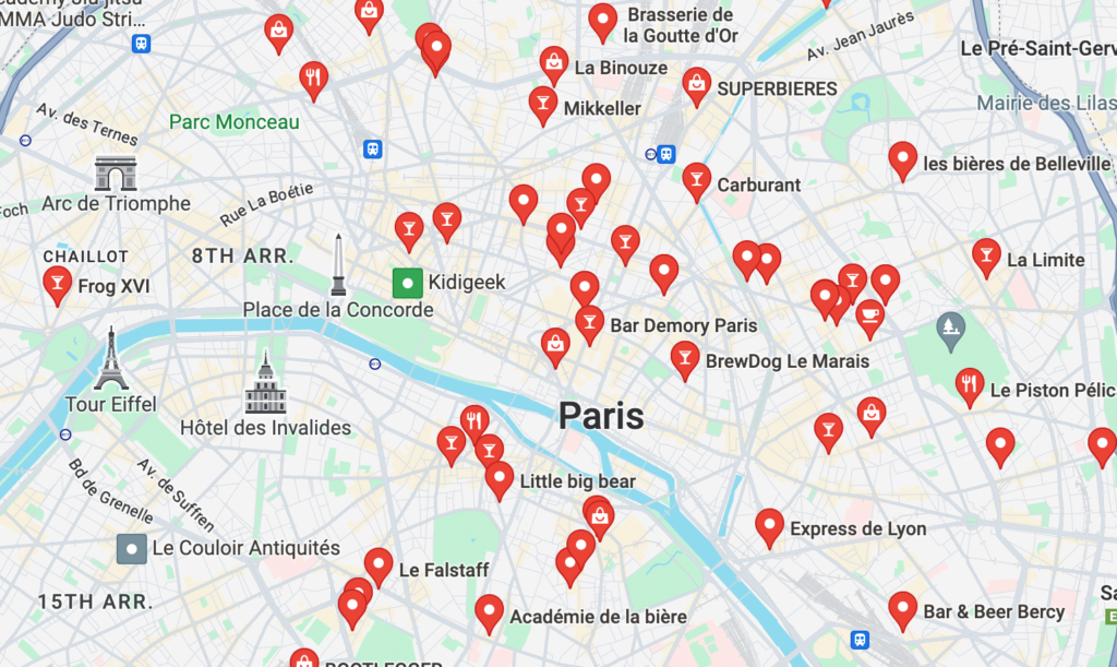 My Paris Craft Beer Map with more than 90 Craft Beer Bars