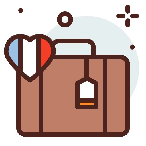 an icon image of a suitcase with a french flag in a heart