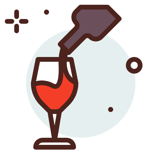 an icon image of a bottle of wine being poured into a wine glass
