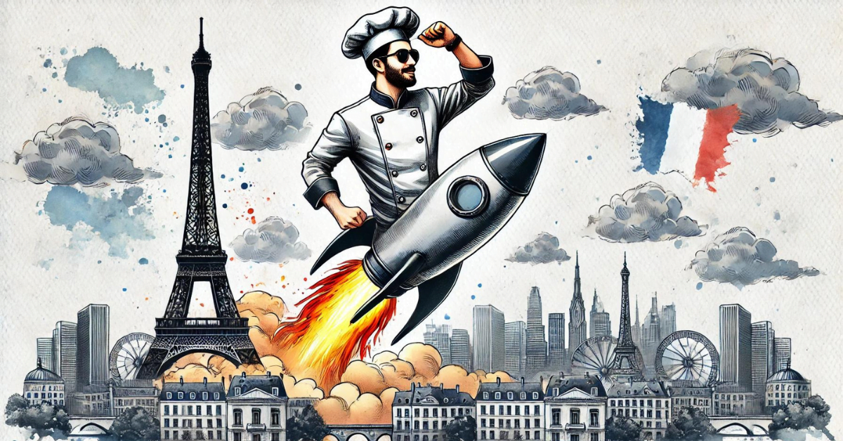 La Rentree in Paris: The French Re-entry into Life 6 An illustration of a chef riding a rocket ship as the enjoy La Rentree in Paris