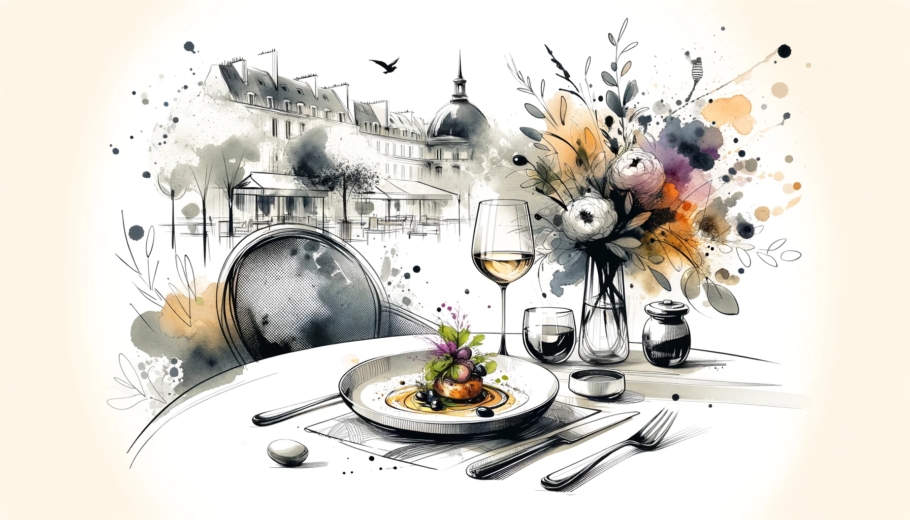 file-WnKmGXBBVSqeWZhn1JzGVY illustration of a beutiful table of a restaurant in paris