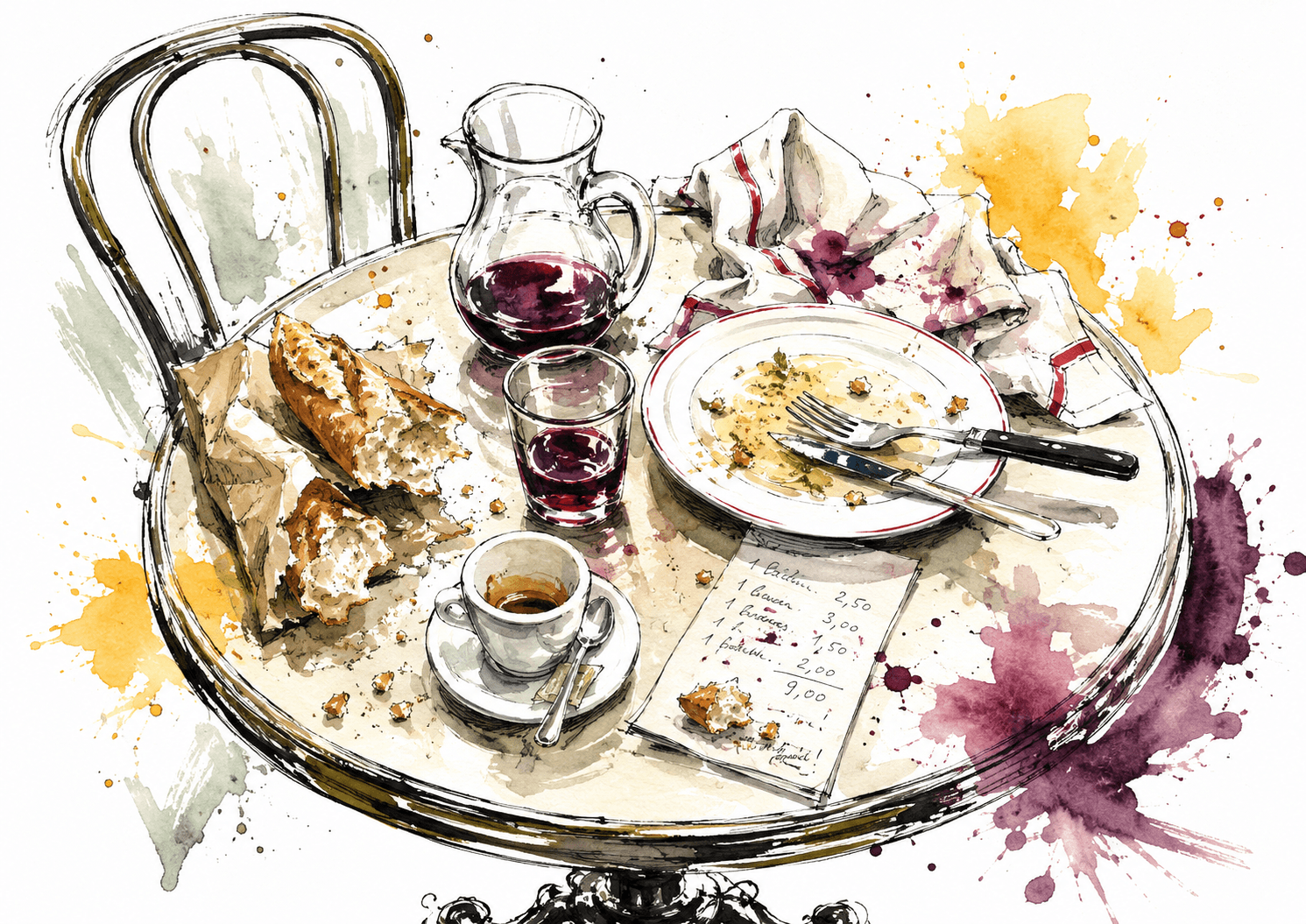 Messy Paris restaurant table illustrating a chef’s guide to cheap eats and boui-bouis in Paris
