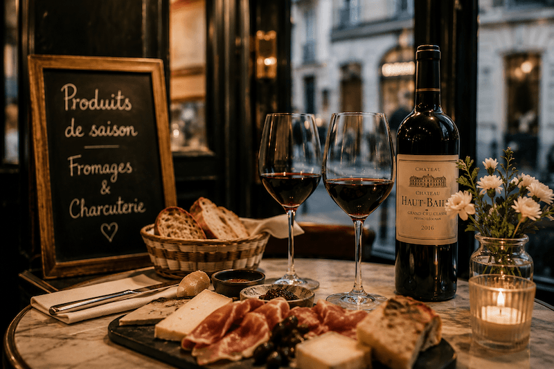 Wine, charcuterie, and candlelit dining during a luxury private Paris food tour experience.